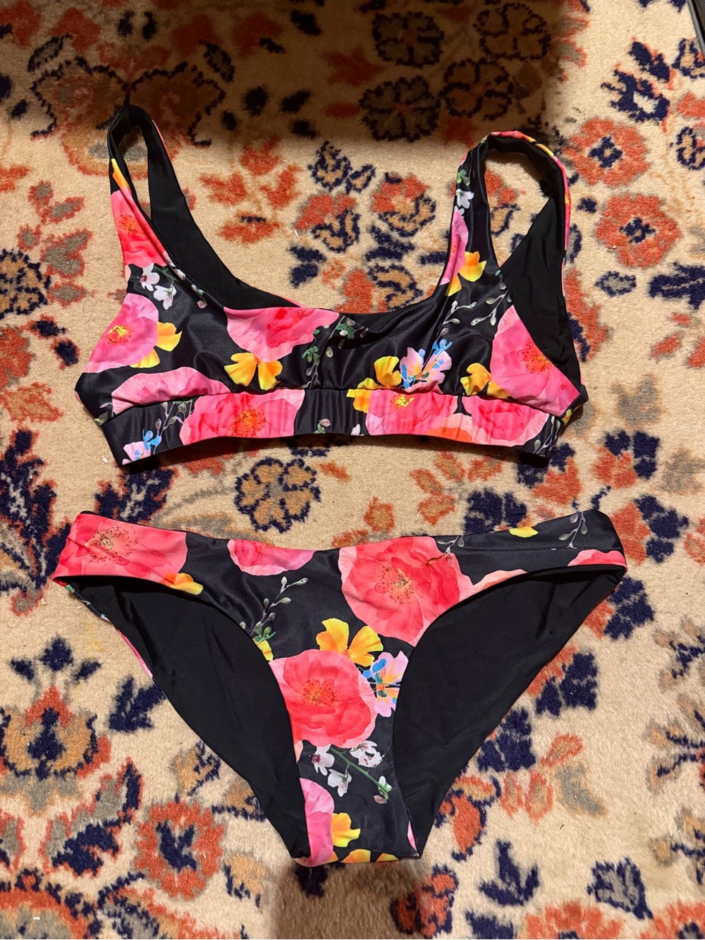 Kulani Kinis Black Bikini with Pink & Yellow Floral Print